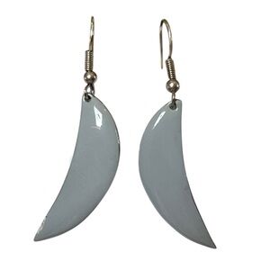 Vintage Pisces Silver Plated Gray Enamel Crescent Minimalist Dangle Earrings